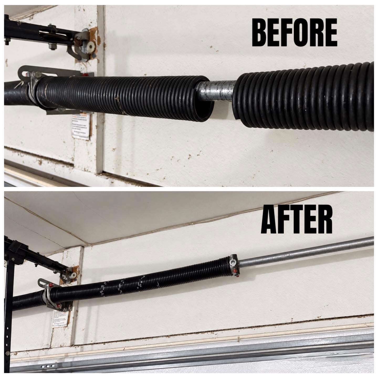 Before and after garage door spring conversion